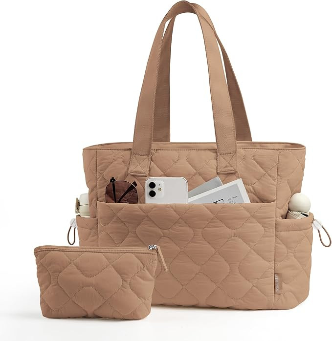 TOPEAST Tote Bag for Women Puffy Tote Travel Bag, Light 15.6" Laptop Work Handbag, Quilted Should... | Amazon (US)