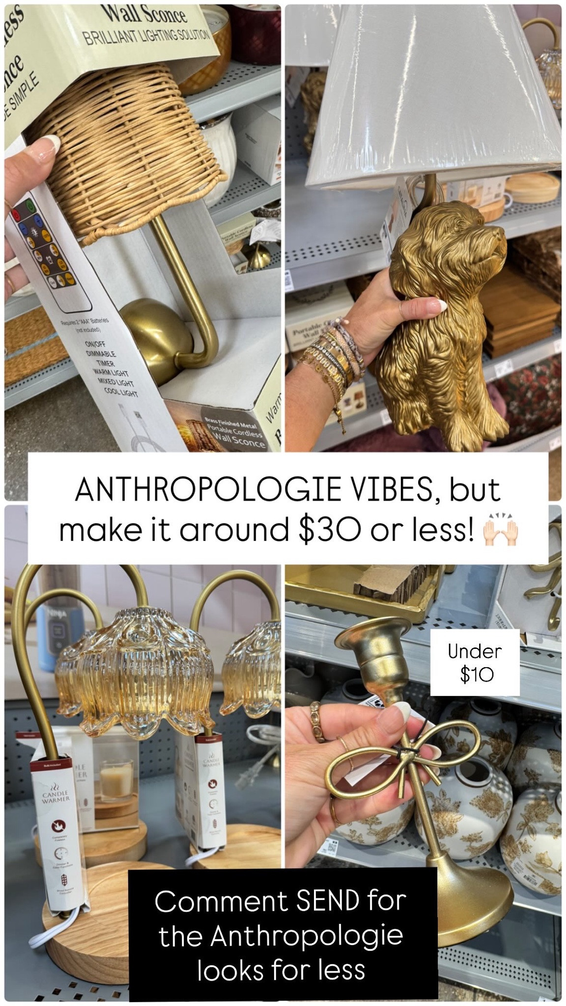 Home decor. Lamp. Anthropologie looks for less. Candle warmer, sconce. Bow. Bow candlestick. Candle. Walmart. Mirror. Rug.

#LTKHome