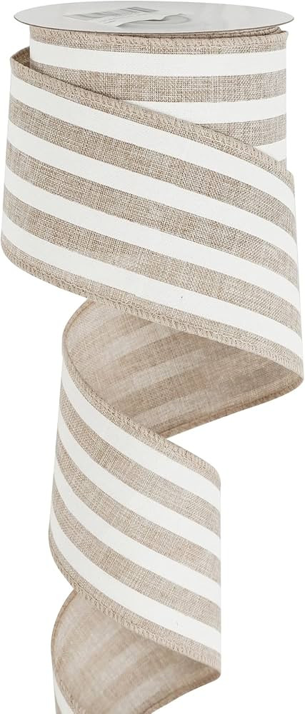 HUIHUANG Striped Burlap Ribbon Wired Grey White Stripe Rustic Wired Edge Ribbon 2.5 Inch X 10 Yar... | Amazon (US)