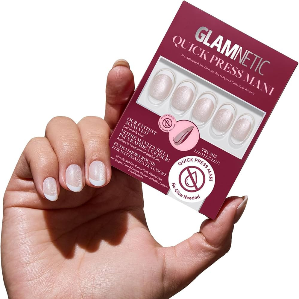Glamnetic Quick Press Mani - No Glue Press On Nails, Just Peel and Stick, Round Extra Short Nails... | Amazon (US)