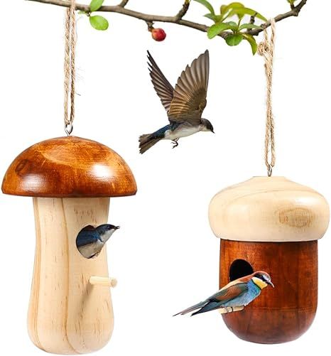 Picowe Wooden Hummingbird House Mini Bird House Hummingbird Swing Nest with Hanging Ropes Gardeni... | Amazon (US)