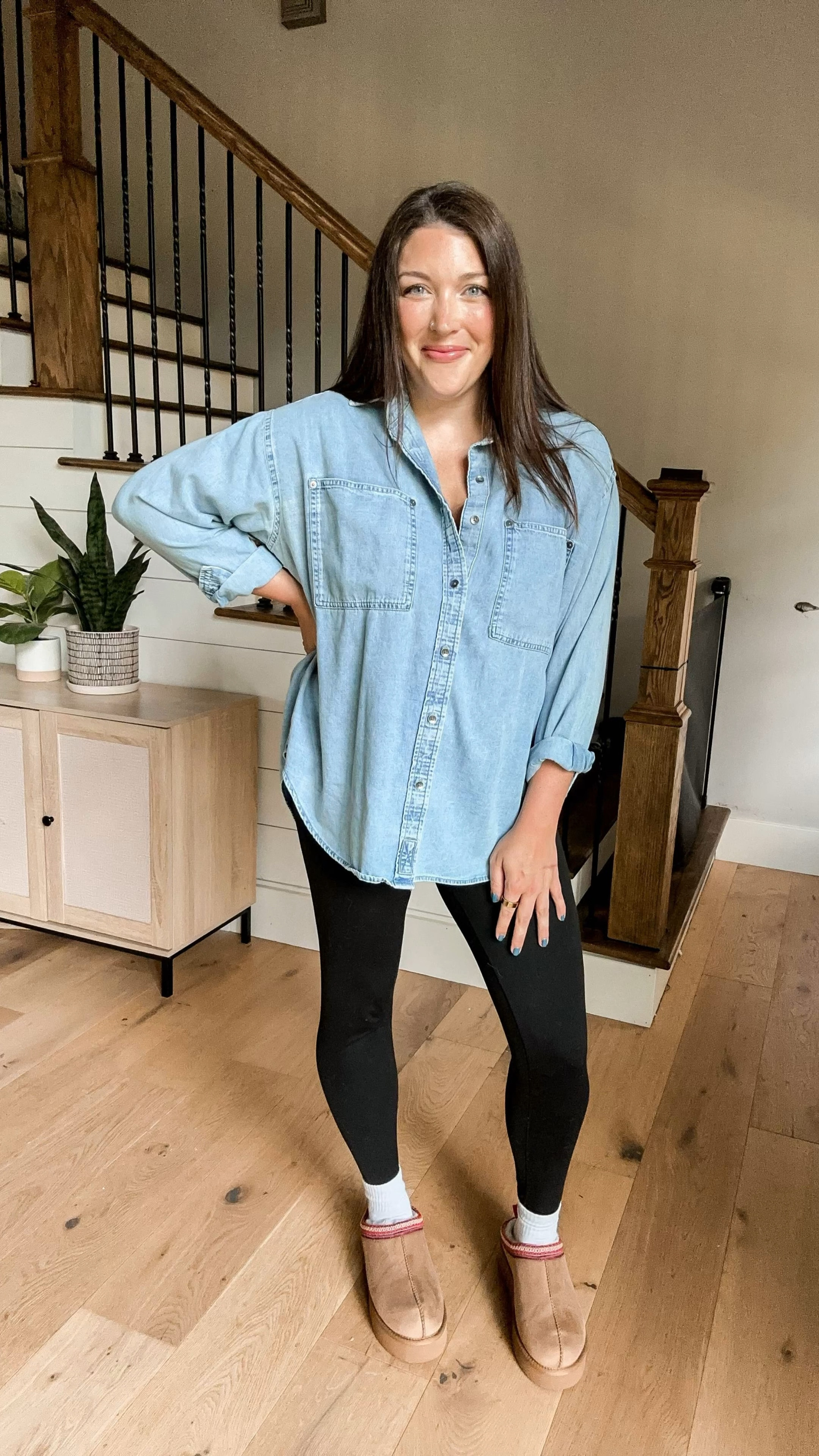 Casual postpartum and nursing friendly outfit!
Leggings (L/tts) give a little hold for the pooch.
Shirt is a medium but I wish I had gotten my true size (L) for more arm length.
Ugg dupes are a 9, I’m usually an 8.5-9 and they fit great. 

#LTKMidsize #LTKSeasonal #LTKShoeCrush