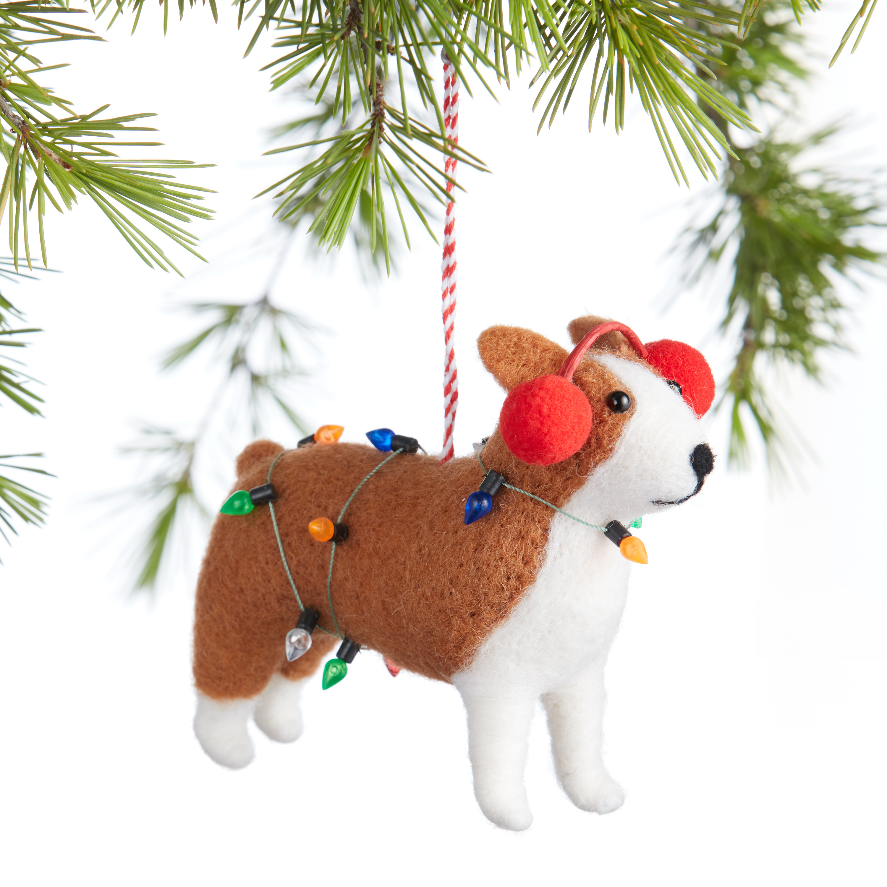 Wool Dog With Christmas Lights Ornament | World Market