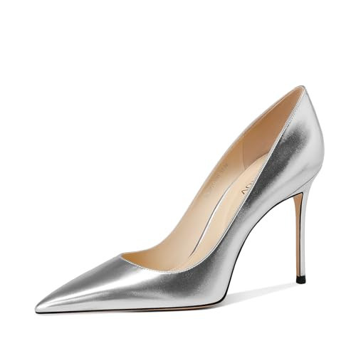 Stylish Heels Sophisticated Silver Gloss Lightweight and Durable Fit with Anti-Slip Sole Cushioned Insole and 4 Inch Heel Perfect for Red Carpet Moments Cocktail Gatherings and Evening Events | Amazon (US)