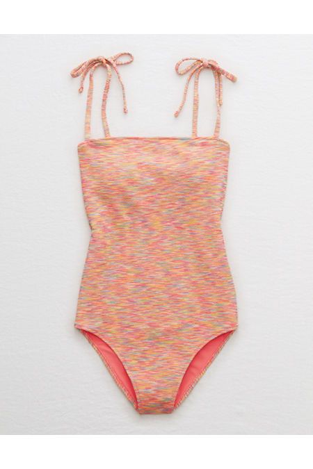 Aerie Space Dye Pique Bandeau One Piece Swimsuit | American Eagle Outfitters (US & CA)