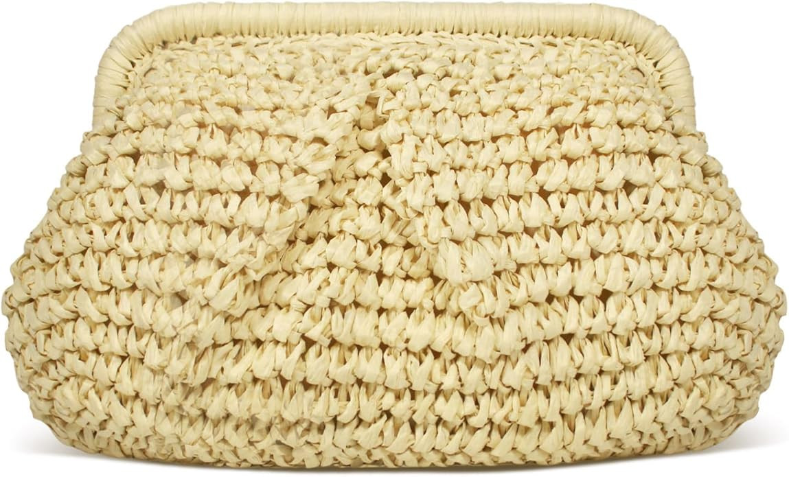 Straw Clutch Purse for Women, Cloud Dumpling Pouch, Straw Crossbody Shoulder Handbag, Summer Beac... | Amazon (US)