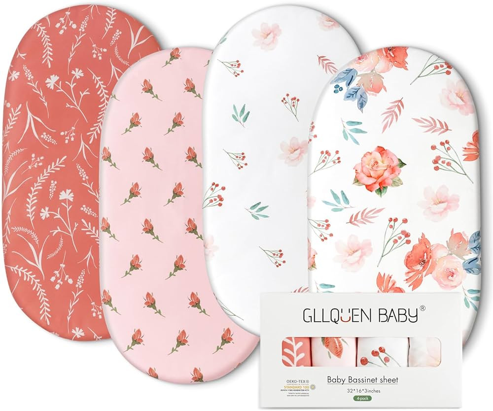Gllquen Baby Bassinet Sheets 4 Pack, Breathable Cozy Fitted Mattress Sheet, Elastic Travel Crib F... | Amazon (US)