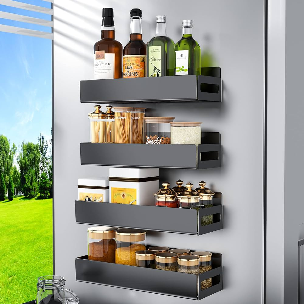 Magnetic Spice Rack Organizer For Refrigerator, Metal Magnetic Shelf For Refrigerator, Strong Mag... | Amazon (US)