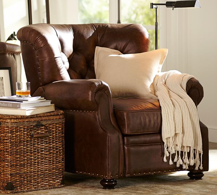 Lansing Tufted Leather Recliner with Nailheads | Pottery Barn (US)