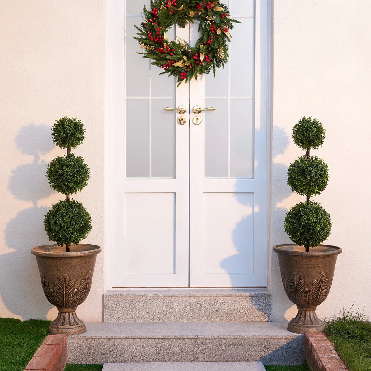 Adcock Artificial Boxwood Topiary In Pot - UV Resistant Triple Ball Faux Plant For Indoor/Outdoor... | Wayfair North America