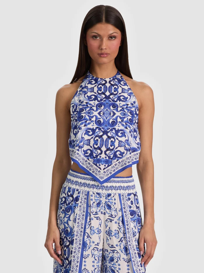 FRENCHIE HANDKERCHIEF HALTER TOP | Alice + Olivia