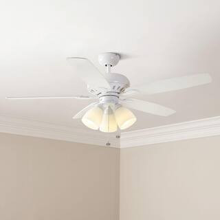Rockport 52 in. Indoor LED Matte White Ceiling Fan with Light Kit, Downrod, Reversible Blades and... | The Home Depot
