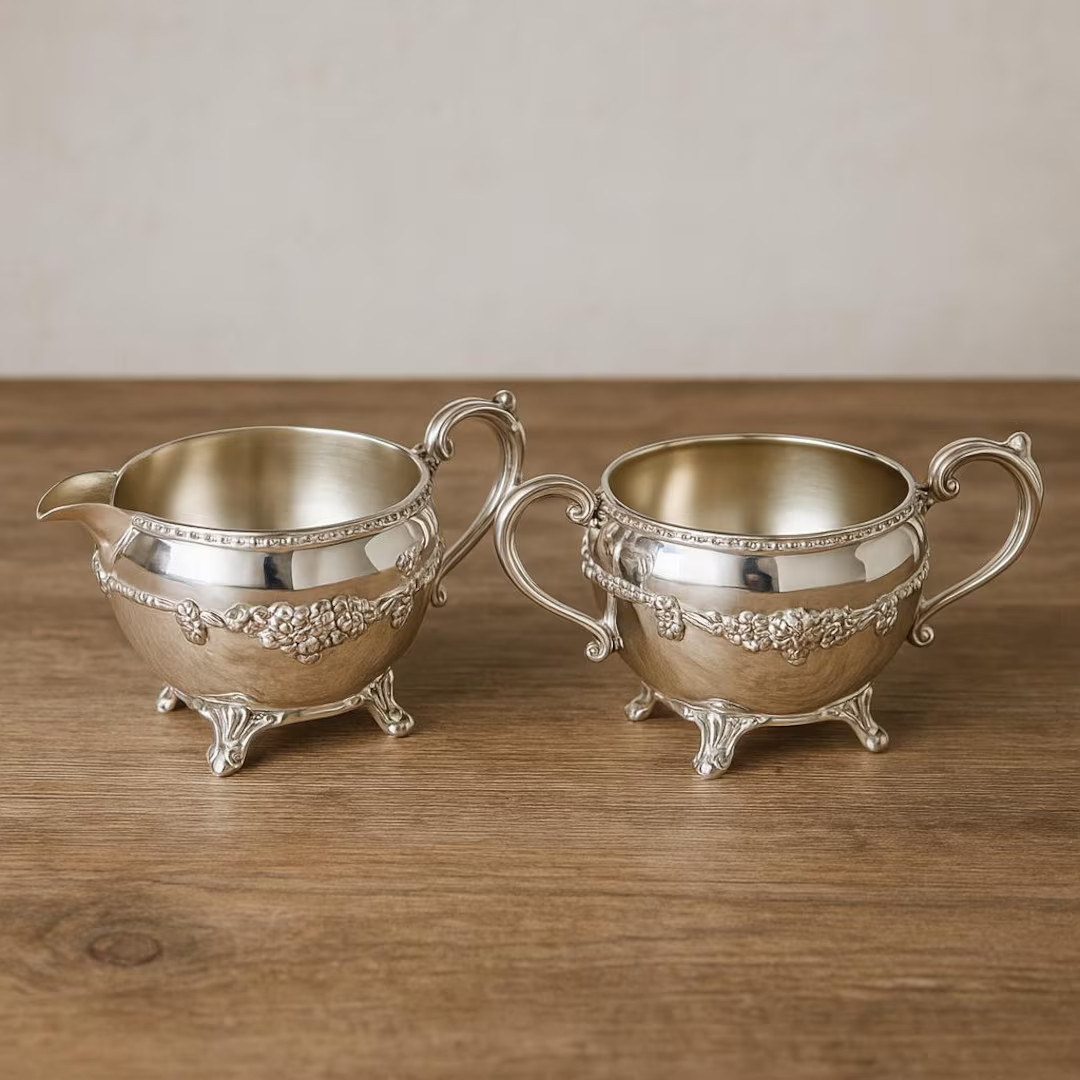 Wm. A. Rogers Silver Plated Creamer & Sugar Bowl Set 6133 | Old English Reproduction | Vintage Fo... | Etsy (US)