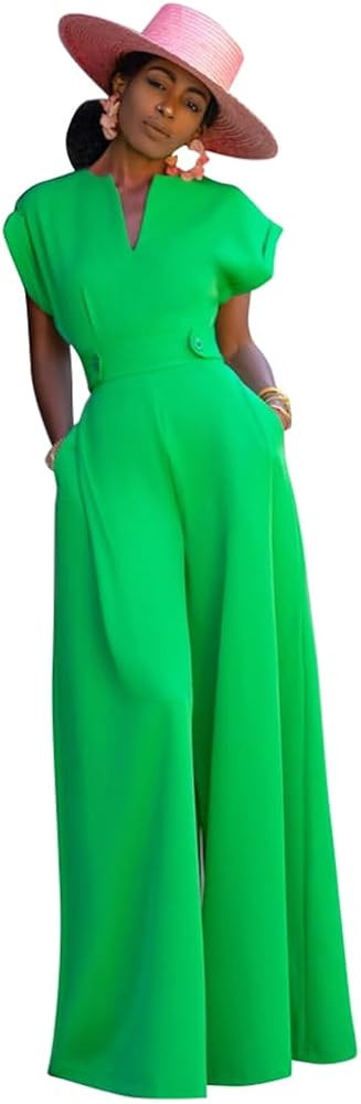 oshoplive Jumpsuits For Women Wide Leg Rompers V Neck Sleeveless Casual High Waisted Jumpers With... | Amazon (US)