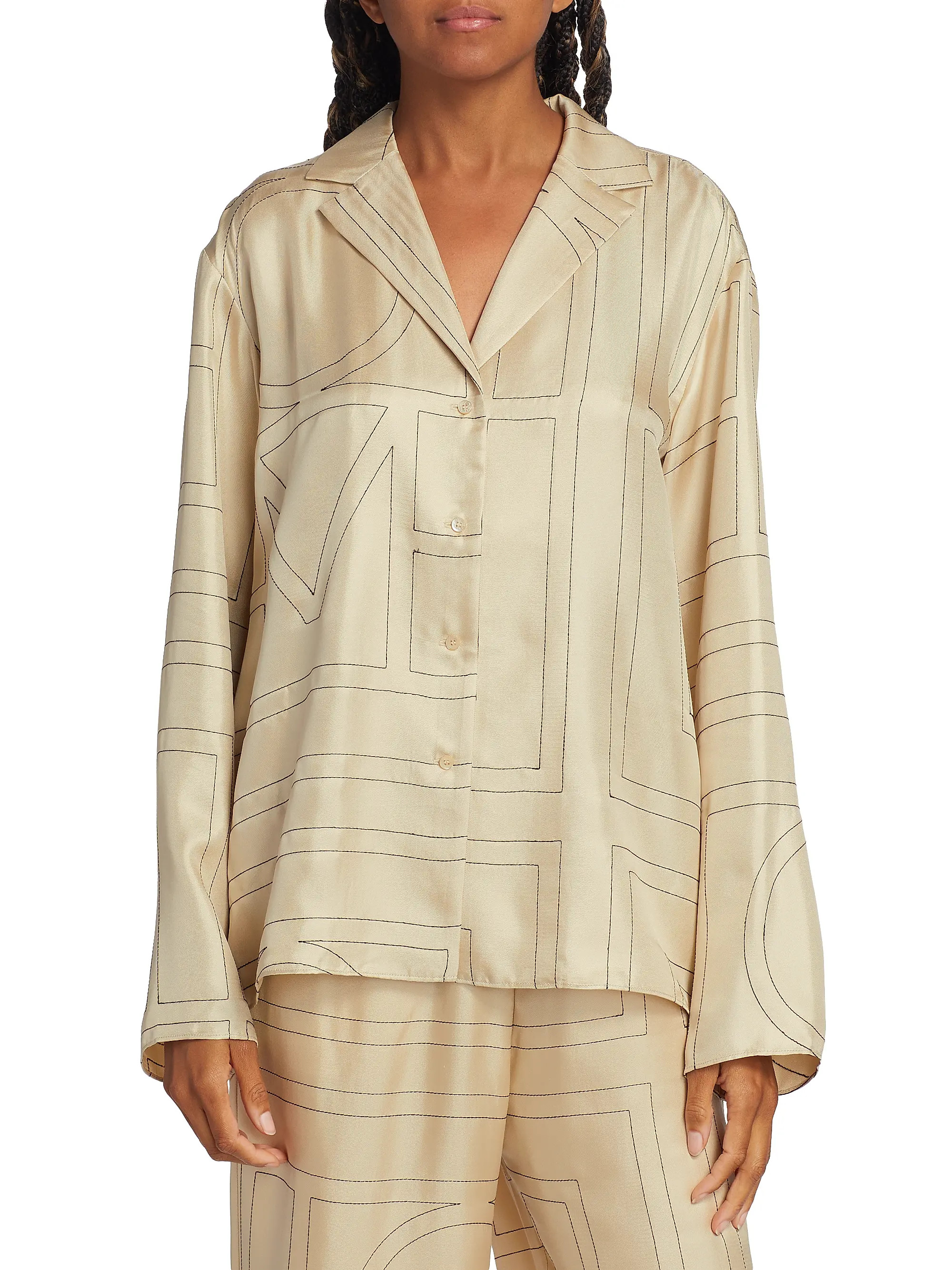 Toteme Logo Stitch Silk Top | Saks Fifth Avenue | Saks Fifth Avenue