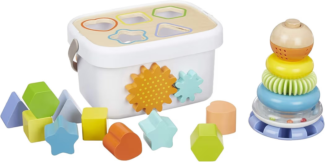Amazon Basics Wooden Shape Sorter and Rainbow Stacker Classic Baby Toy Set-Sorting Play For Infan... | Amazon (US)