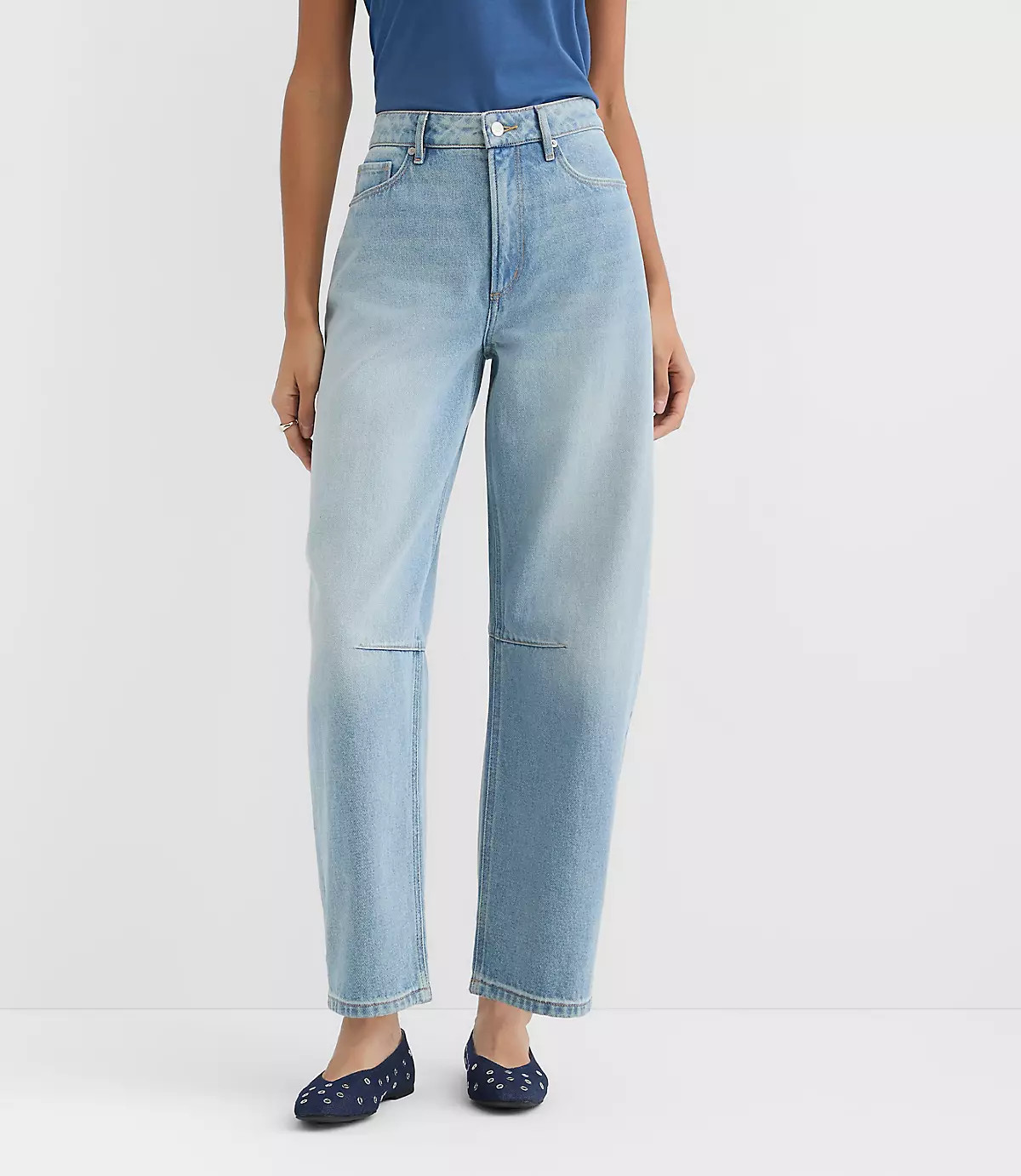 Rivete High Rise Barrel Jeans in Light Wash | LOFT