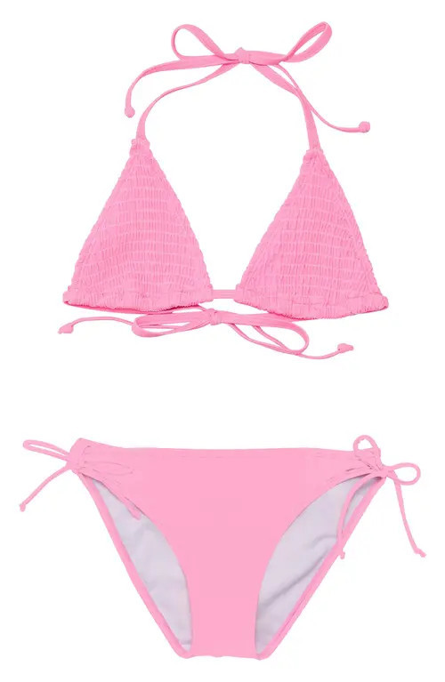 Snapper Rock Kids' Shirred Triangle Two-Piece Swimsuit in Pink at Nordstrom, Size 16Y | Nordstrom