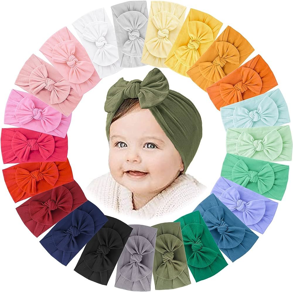 22 PCS Baby Headbands Soft Nylon Hairbands with Bows Girls Hair Accessories for Newborn Infant Toddl | Amazon (US)