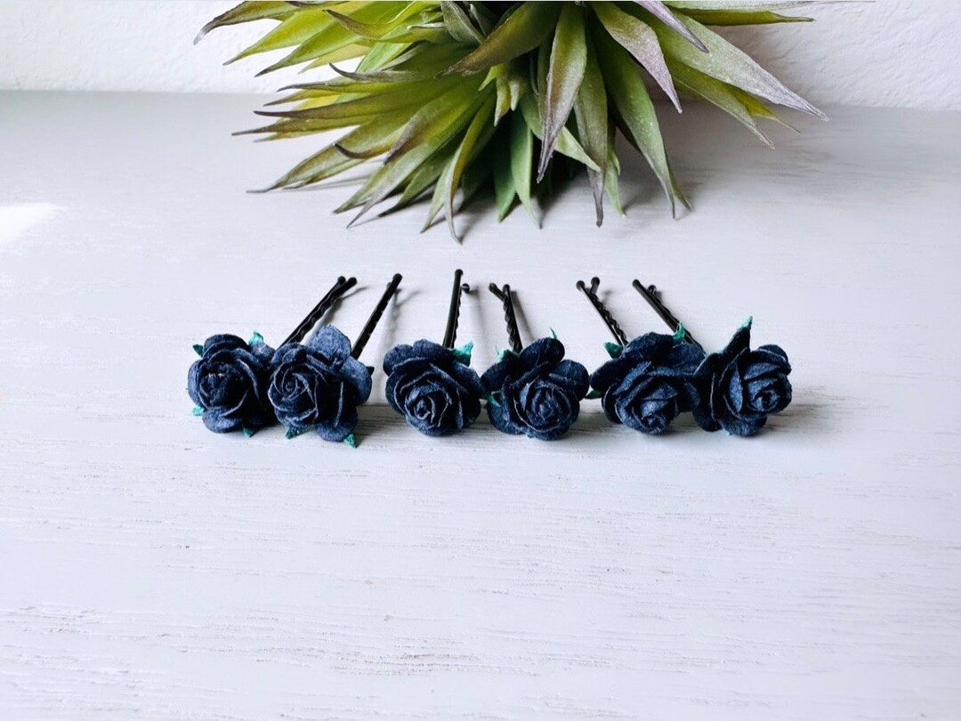 Black Rose Bobby Pins Halloween Black Wedding Flower Hair - Etsy | Etsy (US)