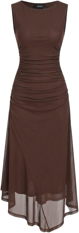 CIDER Women‘s Sleeveless Ruched Bodycon Maxi Dress Vintage Floral Midi Dress | Amazon (US)