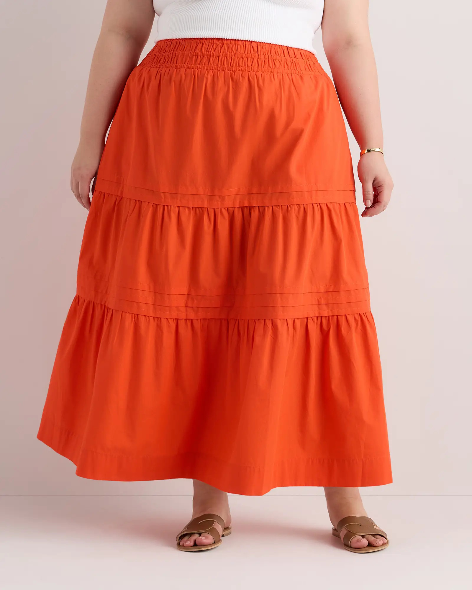 100% Organic Cotton Poplin Tiered Maxi Skirt in Vermillion Red | Quince