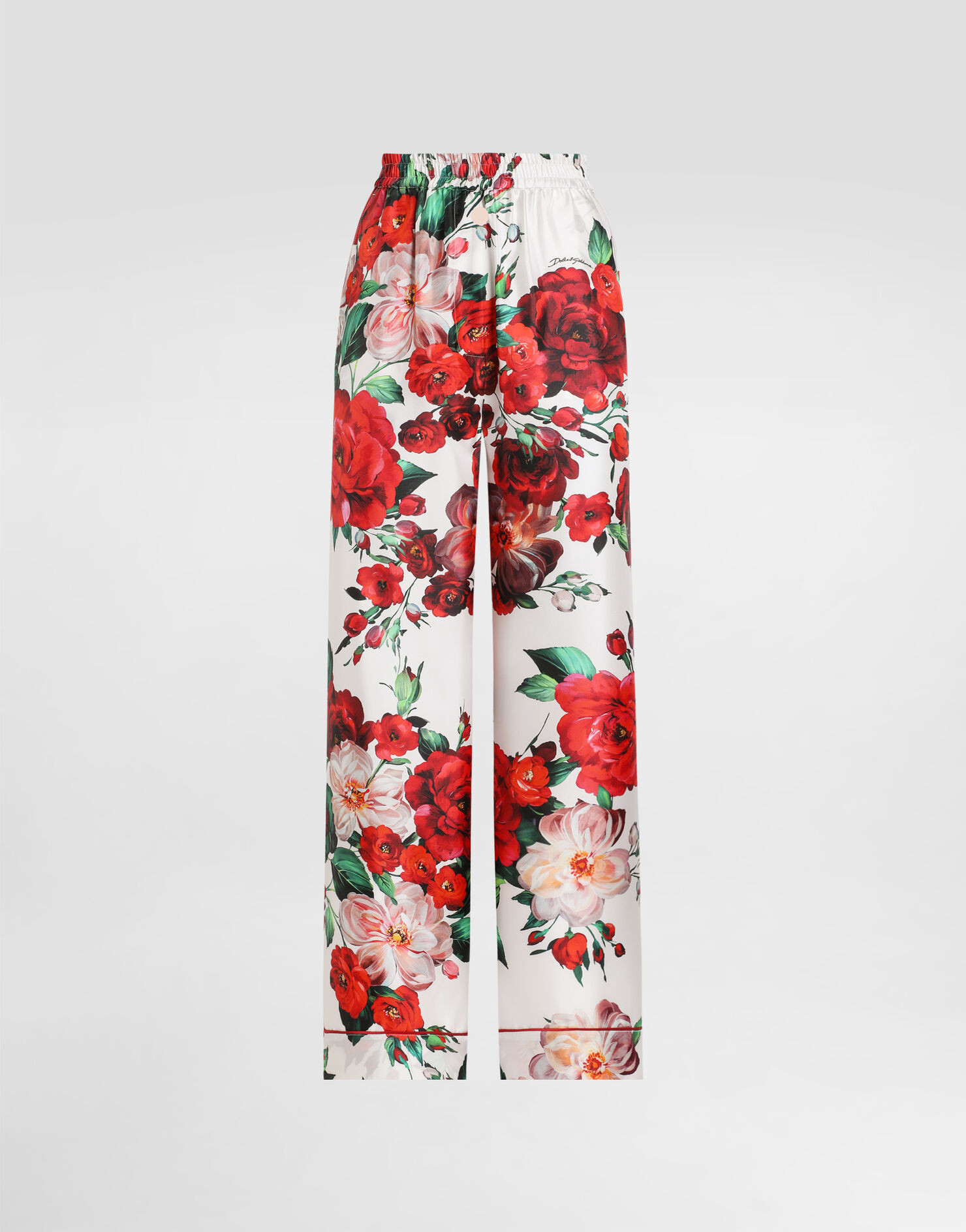 Satin pajama pants with rose print | Dolce & Gabbana US