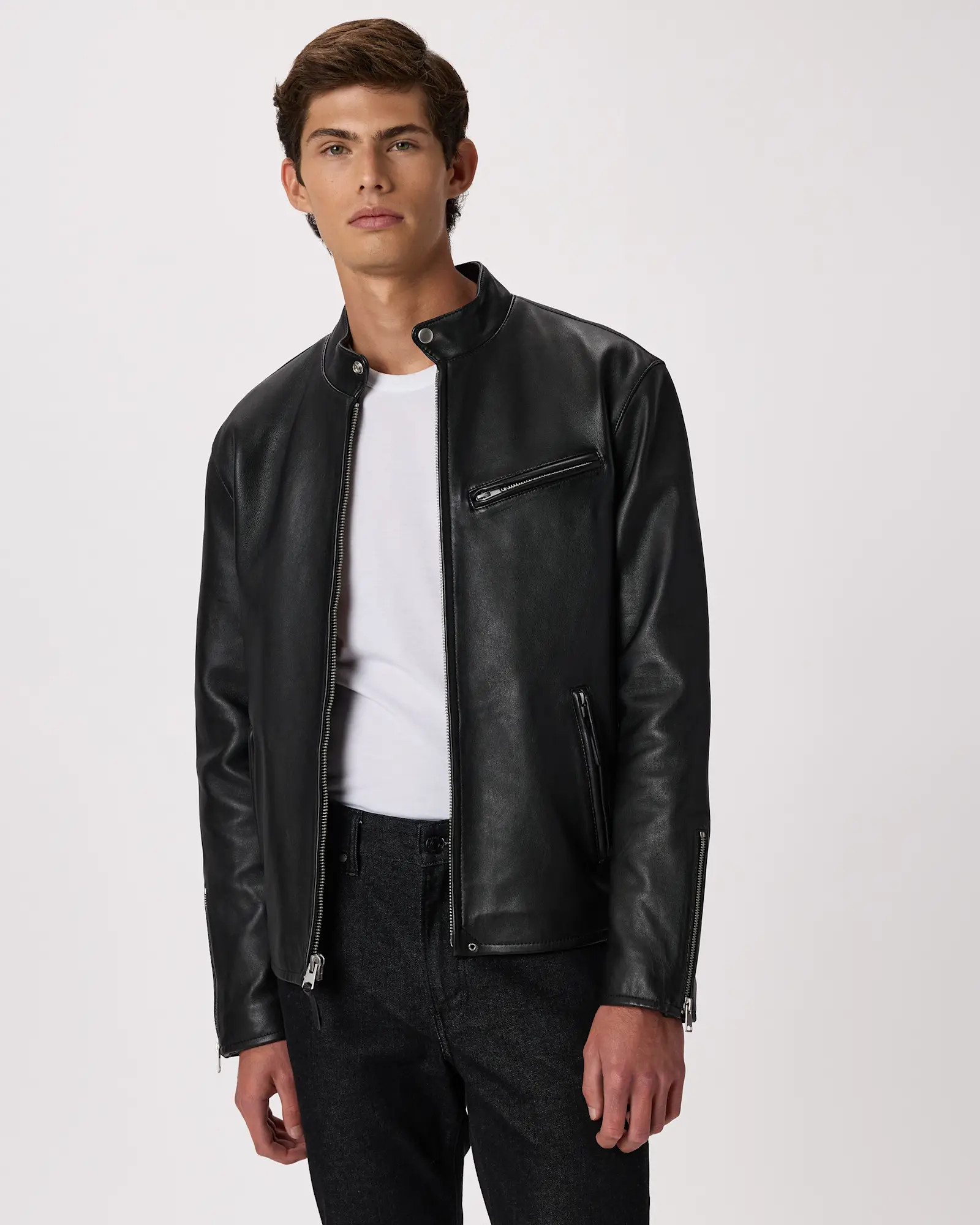 Men's 100% Leather Café Racer Jacket in True Black | Quince