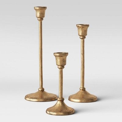 3pc Aluminum Taper Candle Holders Gold - Threshold™ | Target