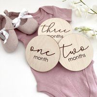 Baby Monthly Milestone Wood Discs | Markers Cards Newborn Photography Prop Birth Announcement | Etsy (US)