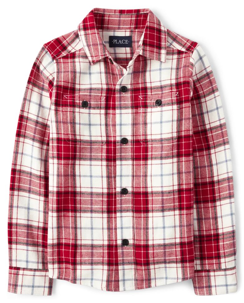Boys Plaid Flannel Button Up Shirt - classicred | The Children's Place