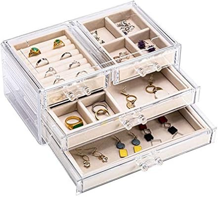 Acrylic Jewelry Box with 4 Drawers, Clear Velvet Jewellry Organizer Case, Earring Rings Necklaces... | Amazon (US)