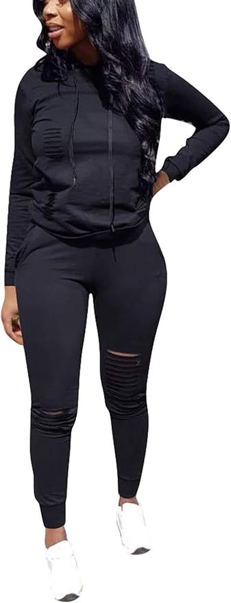 KUBAO Women 2 Pieces Outfit Solid Color Sweatsuit Short Sleeve Long Sleeve Hoodie Long Pants Trac... | Amazon (US)