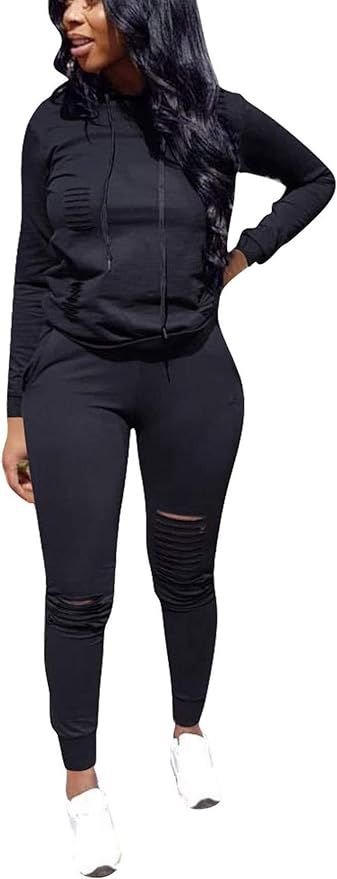 KUBAO Women 2 Pieces Outfit Solid Color Sweatsuit Short Sleeve Long Sleeve Hoodie Long Pants Trac... | Amazon (US)