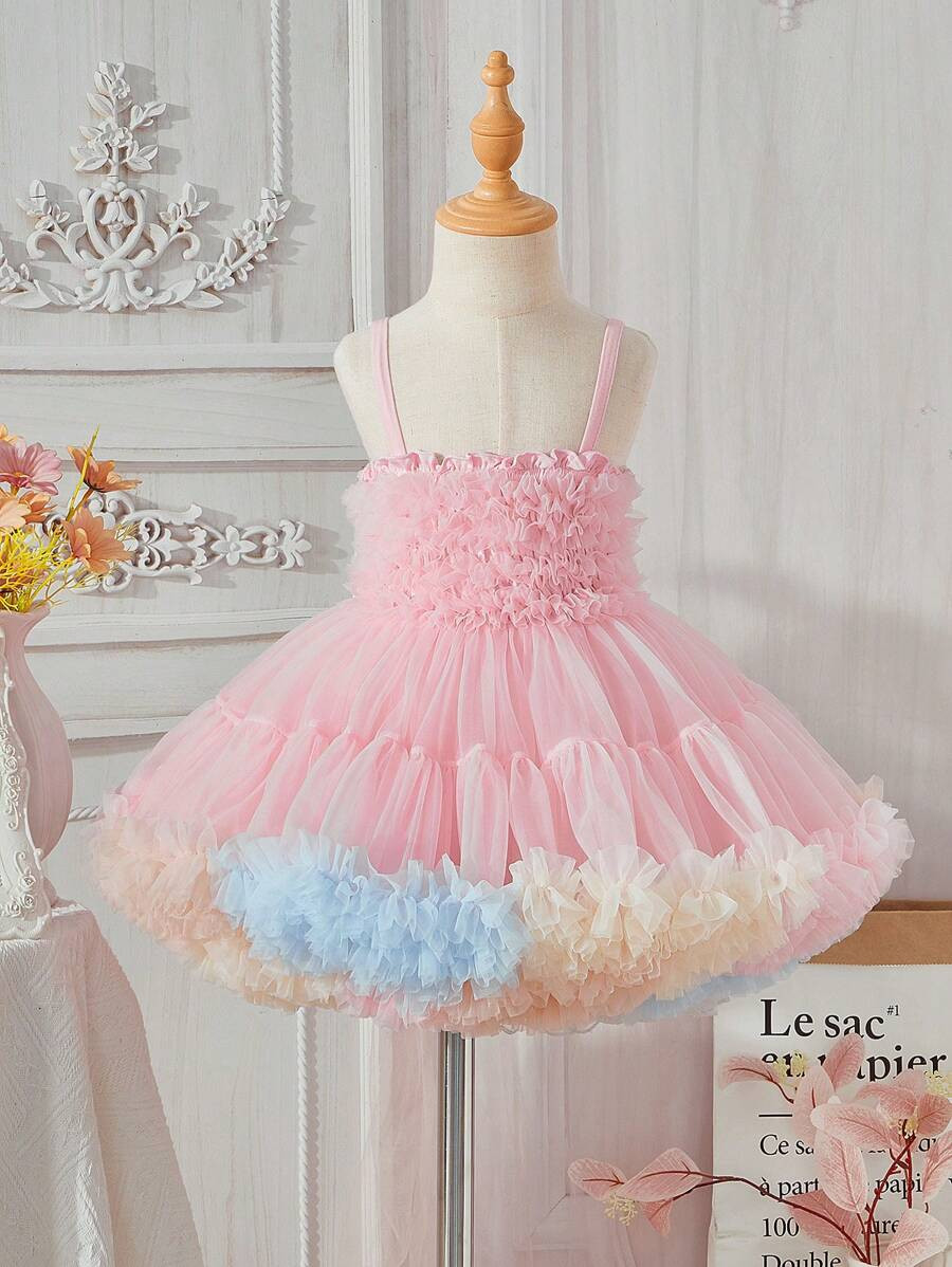 SHEIN Glamorique Kids Baby Girl Fancy Ballet Tulle Strap Princess Dress, Spring/Summer | SHEIN