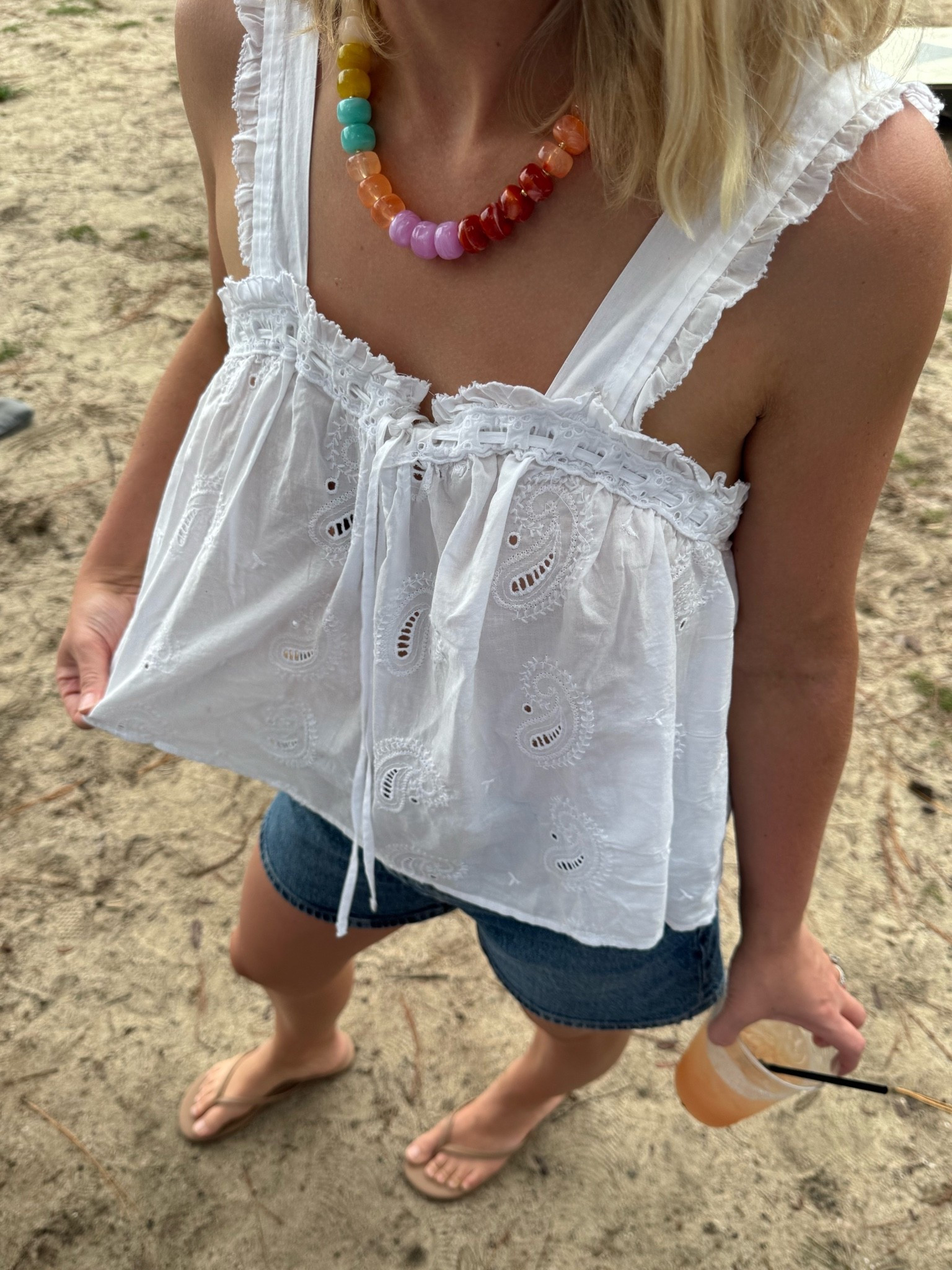 Loving a good white summer top & blue jean shorts.