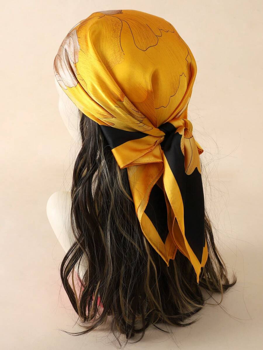 1pc Paisley Flower Print Silky Bandana Plain Square Scarf Headwraps Women Vintage Four Season Hai... | SHEIN