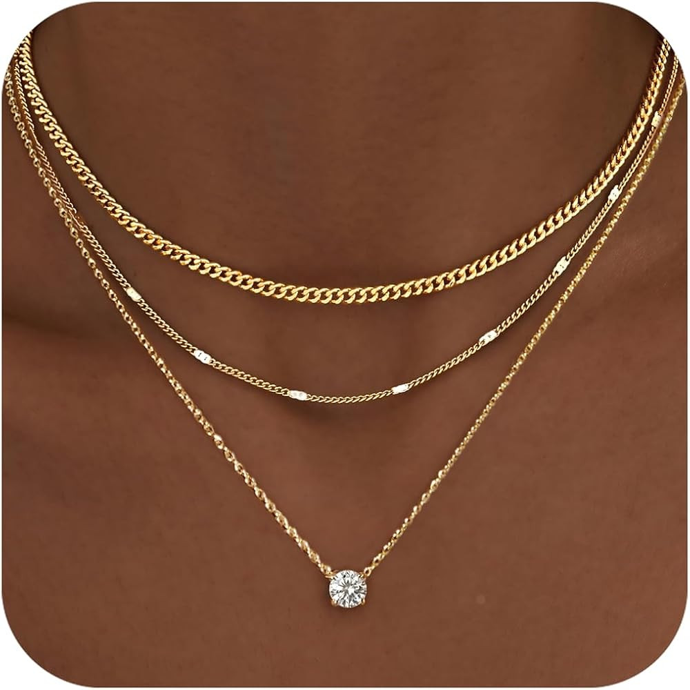 WomenGifts Layered Gold Necklaces for Women, 14K Gold Sterling Silver Plated Dainty Pendant Neckl... | Amazon (US)