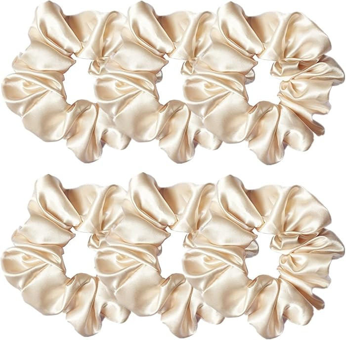 6 Pcs Satin Silk Scrunchies, Soft Hair Ties, Fashion Hair Bands, Bow Ropes, Elastic Ponytail Hold... | Amazon (US)