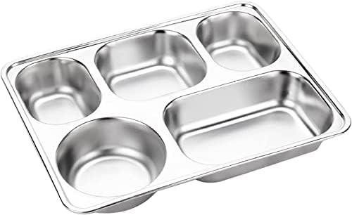 Unbreakable Divided Portion Plates - Stainless Steel Lunch Box Dinner Plate Divided Tray with 5 S... | Amazon (US)