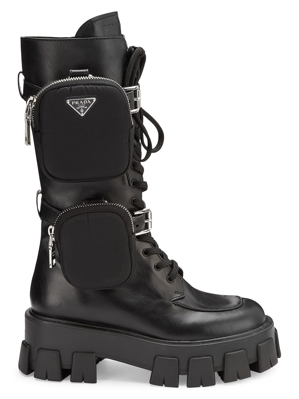 Women's Pocket Lug-Sole Tall Leather Combat Boots - Nero - Size 5 | Saks Fifth Avenue