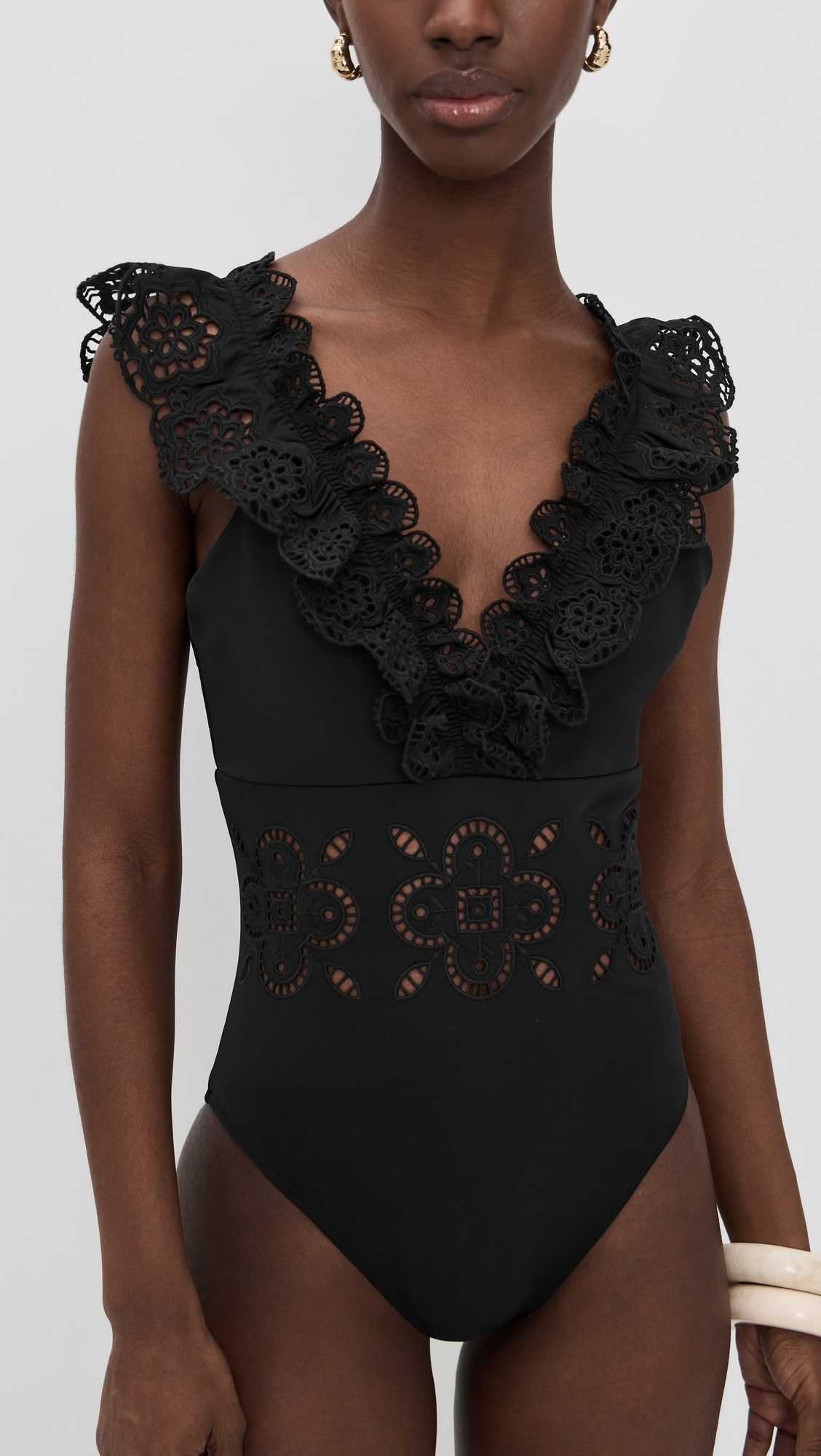 Babette Eyelet V-Neck Ruffled One Piece | Shopbop