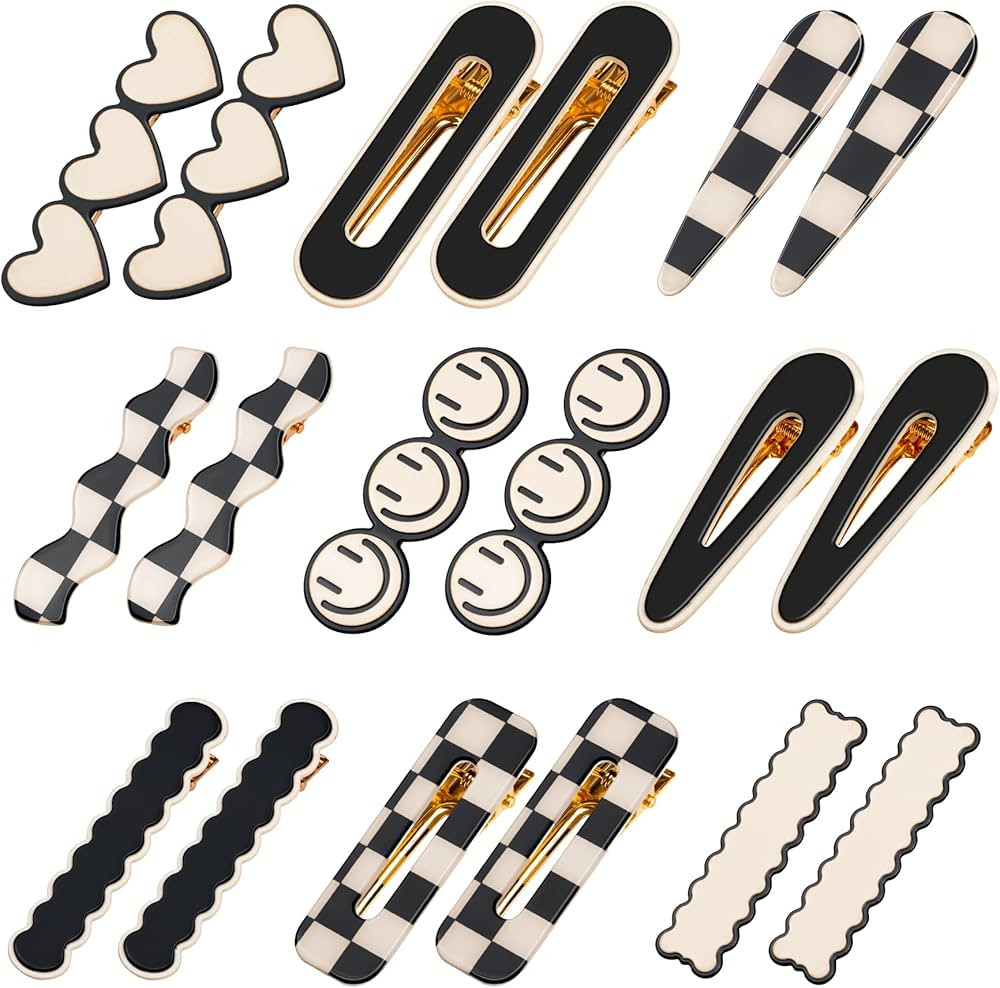 Gingbiss 18 Pcs Hair Clips for Women Girls, Black White Checker Cute Hair Barrettes with Storage ... | Amazon (US)