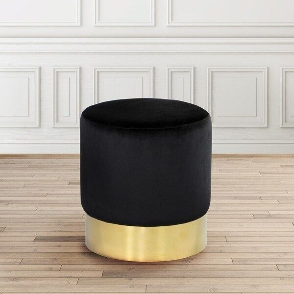 Modern Round Gold and Black Velvet Upholstered Foot Stool Ottoman | Bed Bath & Beyond