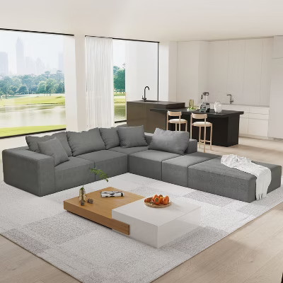 132” Modern L-Shaped Sectional Sofa: Modular, 6 Pillows, Free Combination - Ideal for Living Room and Bedroom | Target