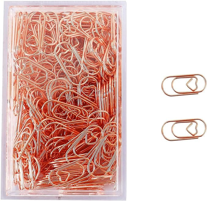 200 Pcs Small Rose Gold Paper Clips Love Heart Shaped Paperclips Stainless Steel in Tinplate Pape... | Amazon (US)