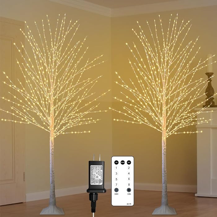 2Pack 6FT Lighted Birch Tree with 880 LED Warm White Lights, 8 Twinkle Modes, Timer, Dimmable Art... | Amazon (US)