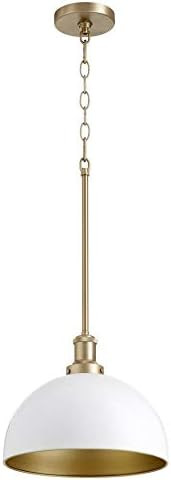 Quorum International 12" 1-LT Dome Pendant - Studio White w/Aged Brass - 876-0880 | Amazon (US)