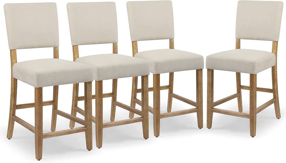 DAGONHIL 24 Inches Counter Height Bar Stools Set of 4, Upholstered Barstools with Wood Legs, Isla... | Amazon (US)