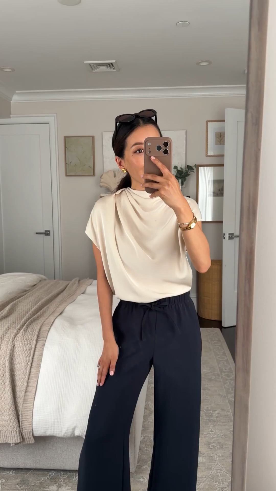 Size info below! • Nominee blouse 2XS in seaside cream, blousy fit, very lightweight easy to tuck in 
• Lodge pants 2XS short 28.5” runs long for petites, I have also purchased regular sizing and hem them. Drapey fabric, stretch waist, wrinkle resistant. 

Petite workwear, classic office style, business casual summer outfit ideas

#LTKPetite #LTKWorkwear #LTKootd